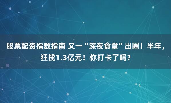 股票配资指数指南 又一“深夜食堂”出圈！半年，狂揽1.3亿元！你打卡了吗？
